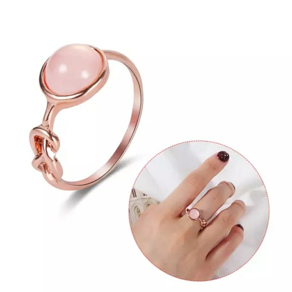 Rose Gold Pink Moonstone Knot Ring - Picture 3 of 3